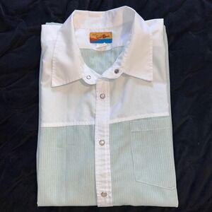 Haband's Gold Coast Striped Button Up Short Sleeve Shirt Casual Western Mens-2XL